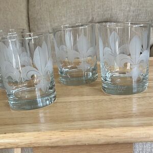 Etched Glass Tumblers with Fleur-de-Lis Design